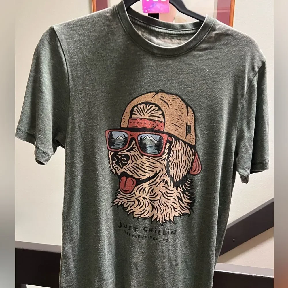 Just Chillin'  Breckenridge Dog Graphic T-Shirt - Green #165